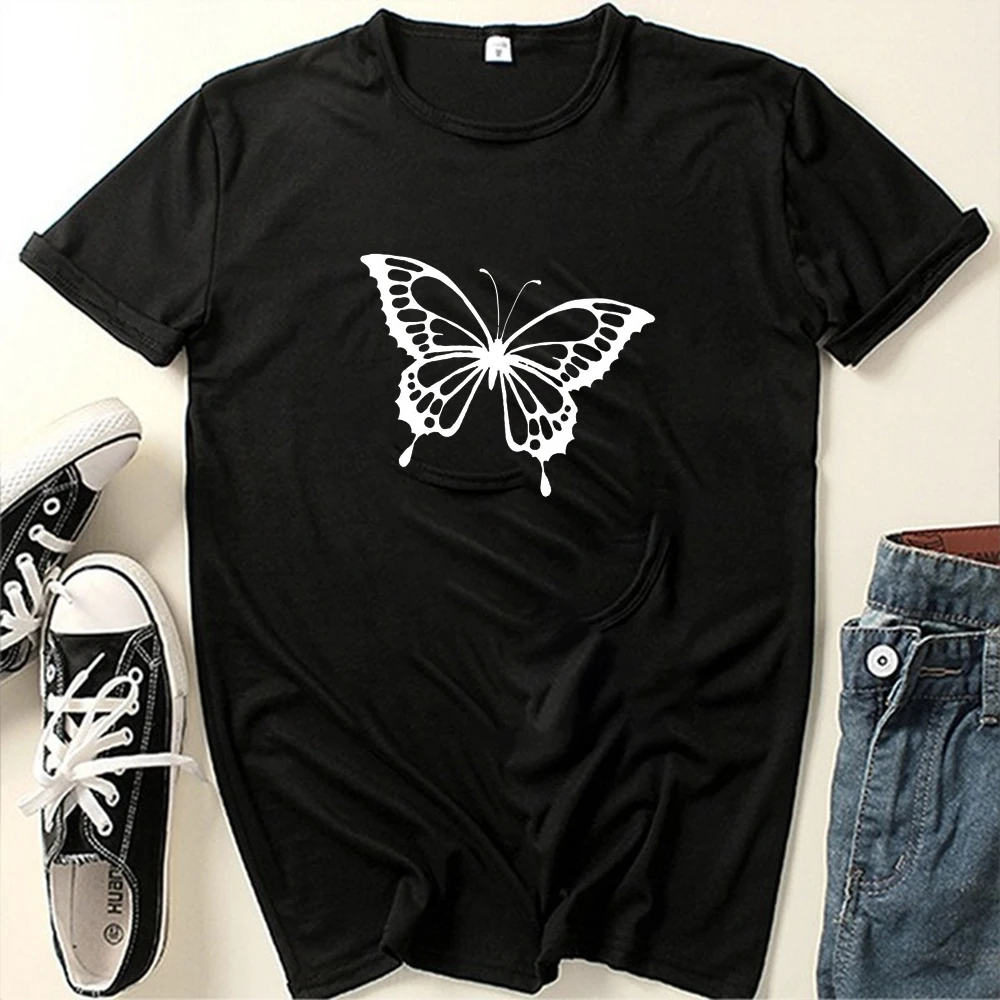 

Новинка 2023, летняя модная женская футболка Seeyoushy с принтом бабочки, Женский Топ с забавным принтом, эстетическая одежда Y2K, женская футболка