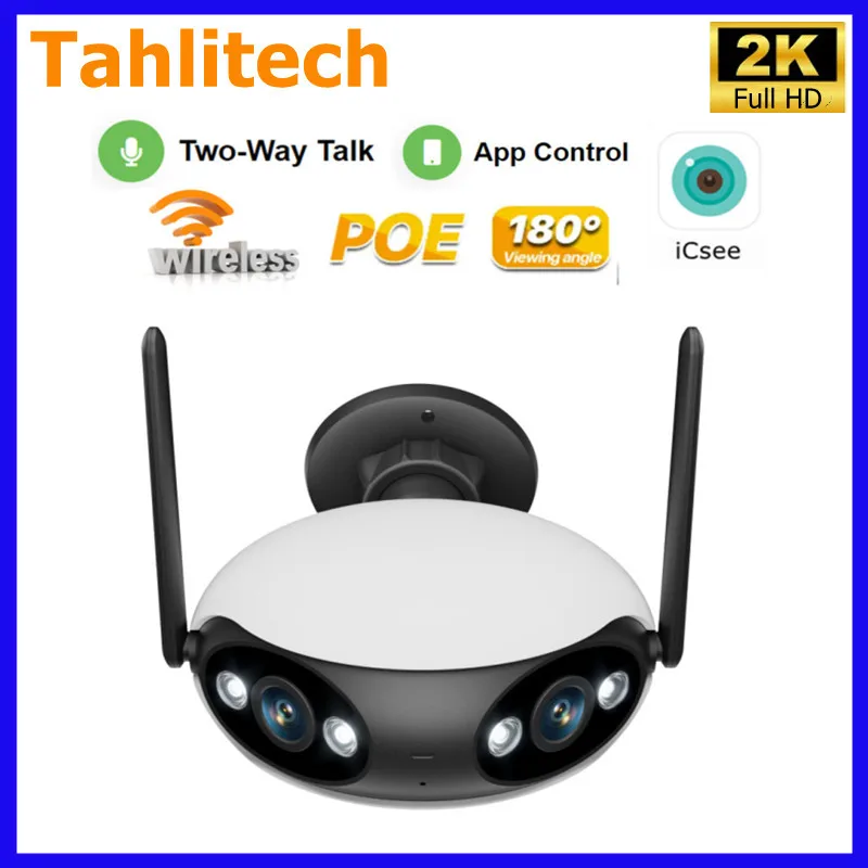 

Tahlitech Outdoor 4K 8MP 4MP 180° Ultra Wide View Angle Panoramic WIFI Dual Lens Fixed IP Camera AI Human Detection Security Cam