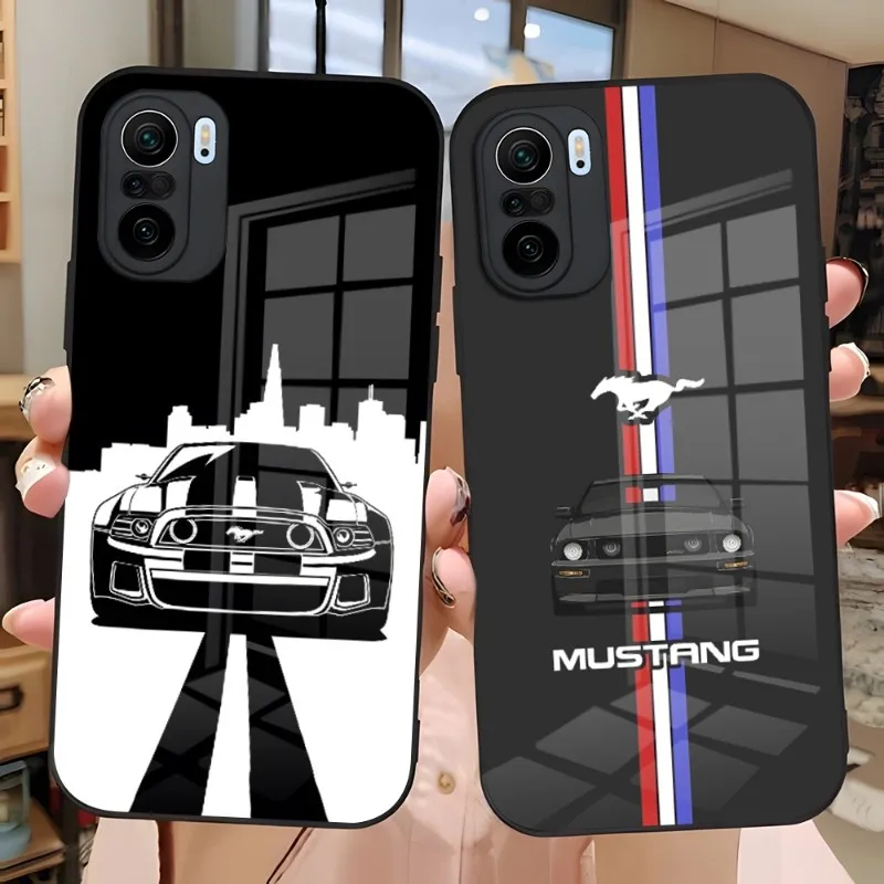 

Brand Car Ford Mustang Phone Case Glass Design For Xiaomi Redmi Note 13 10 10T 11i 11T 11 9 8 11S Poco X3 M4 F3 Pro Covers