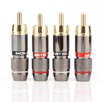 4pcs monster rca plug rca connector 6mm 24k gold plated professional speaker audio adapter wire connector rca male plug