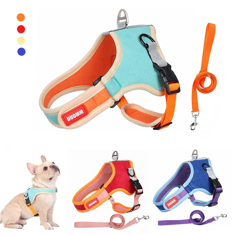 Adjustable Dog Harness Leash Set Easy Walking Puppy Cat Harness Vest French Bulldog Chihuahua Collar Rope For Small Medium Dogs