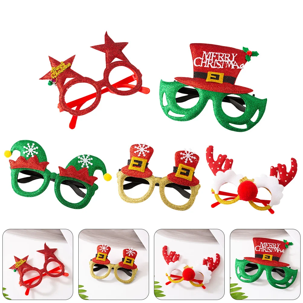 

5pcs Christmas Glasses Eyeglass Frames Glasses Decor Decorative Eyeglass Frame