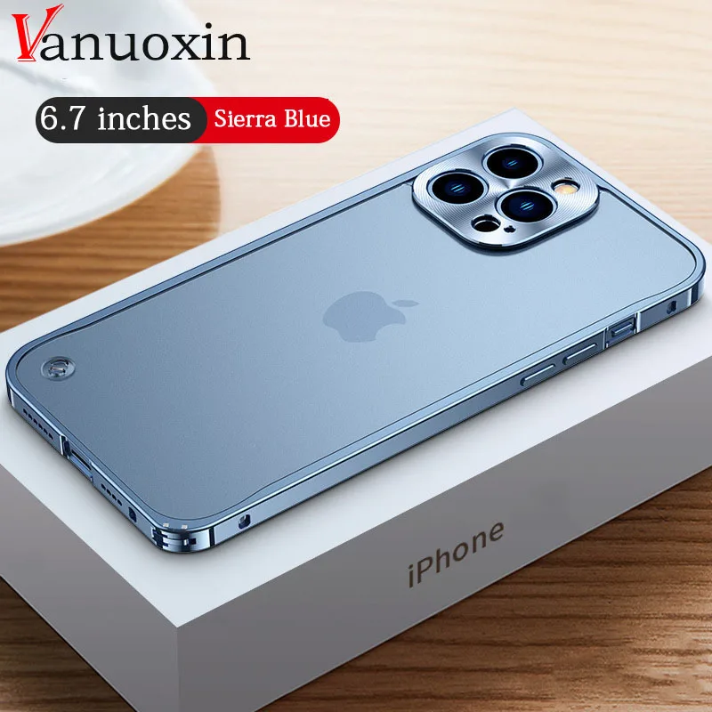 

Luxury Metal Frame Lens Protection Cap Aluminum Phone Case For iPhone 12Pro 13 Pro Max 11 ProMax 11 Matte Translucent Back Cover