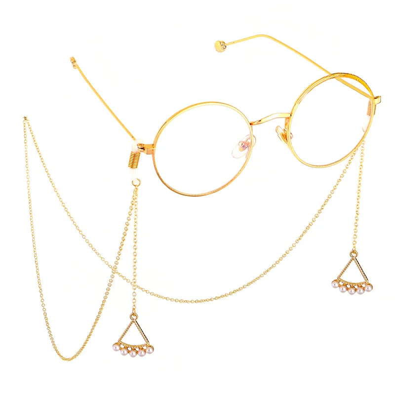 

Pearl Triangle Pendant Eyeglass Cord Outdoor Sunglasses Chain Anti-lost Mask Chain Trendy Eyewear Lanyard Anti-skid Metal Chain