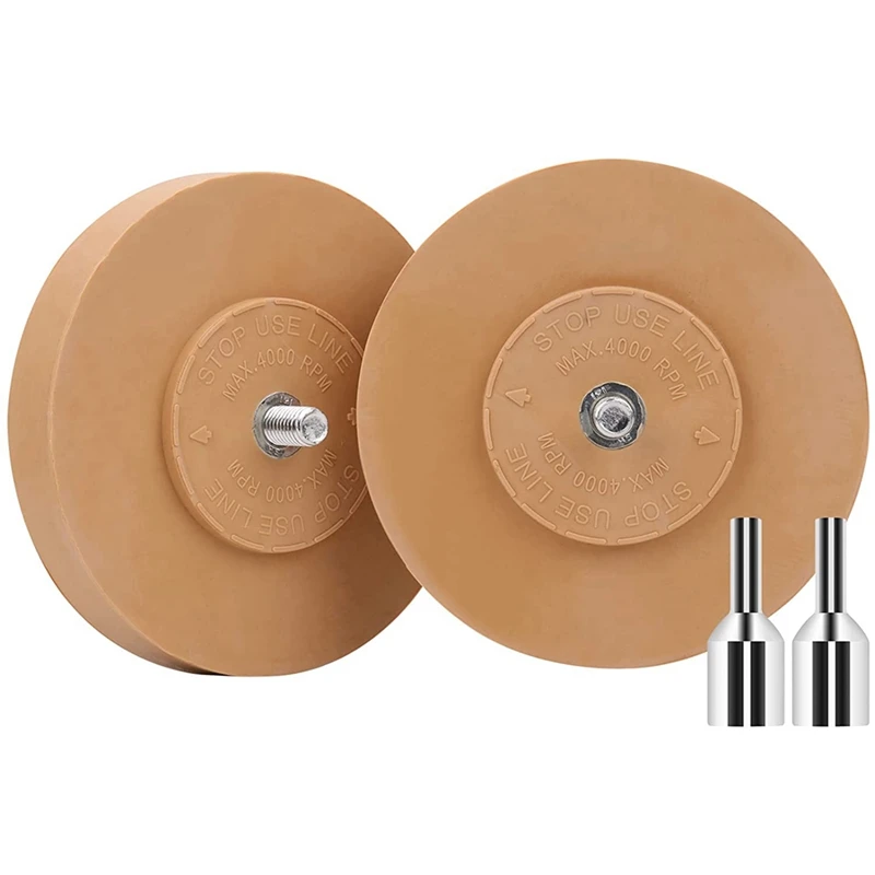 

2Pcs Decal Rubber Eraser Wheel 4Inch Adhesive Remover Solid Rubber Wheel Adhesive Remover Tool With Pad & Drill Adapter