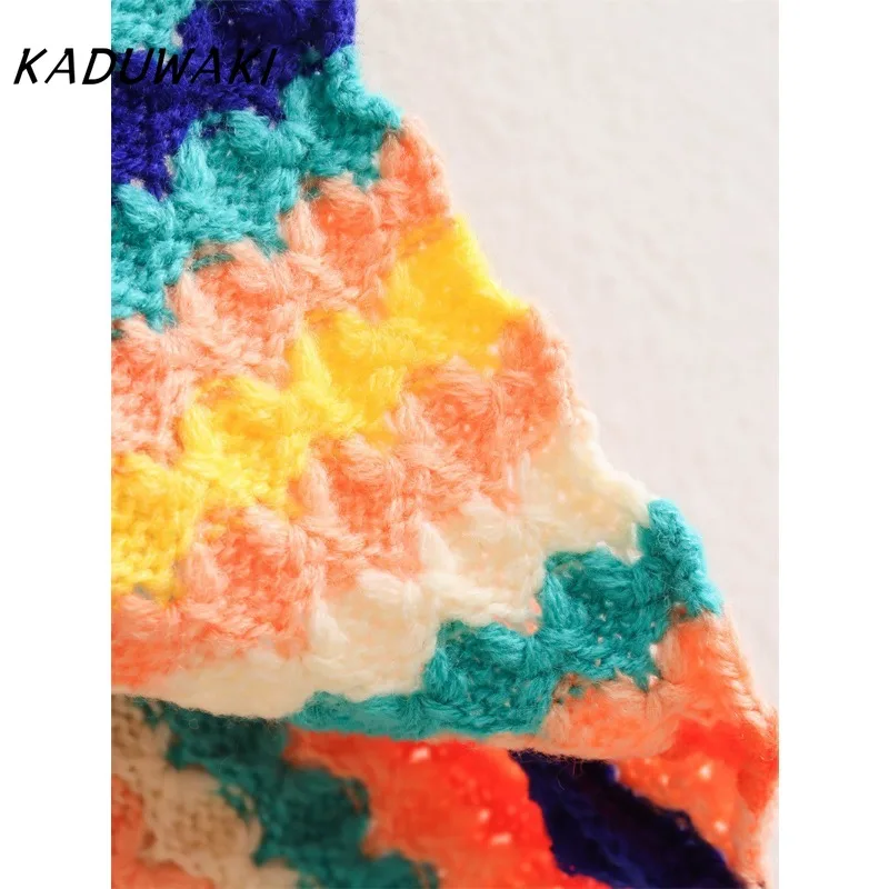 KADUWAKI женский вязаный красочный кардиган во французском стиле ретро с длинными