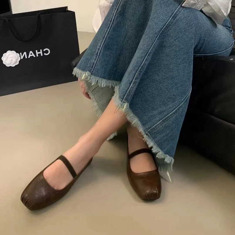 Балетки женские на плоской подошве винтажные милые Мокасины брендовые Мягкие