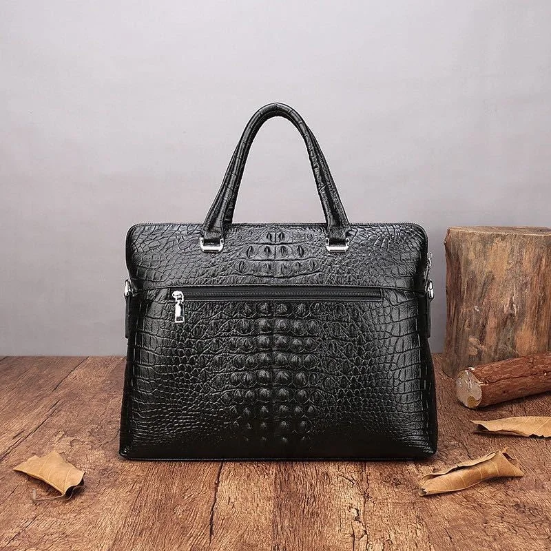 Crocodile Pattern Men Genuine Leather Briefcases Double Zipper Handbag Business Man Laptop Bag Luxury Shoulder Messenger Bag