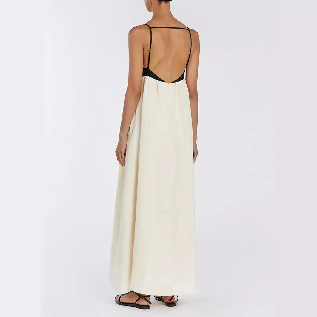 Женское свободное платье на бретельках с открытой спиной