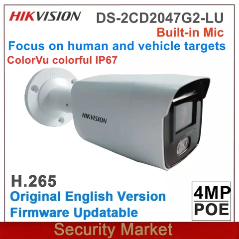 Оригинальная английская Hikvision DS-2CD2047G2-LU POE 4MP Security ColorVu Fixed Mini цилиндрическая сеть наблюдения