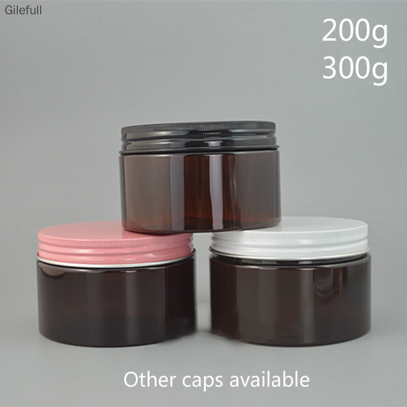 

200g 300g Brown Plastic Jar Empty Cosmetic Container Cream Body Lotion Packaging Coffee Candy Tea Spice Storage Bottles 7oz 10oz