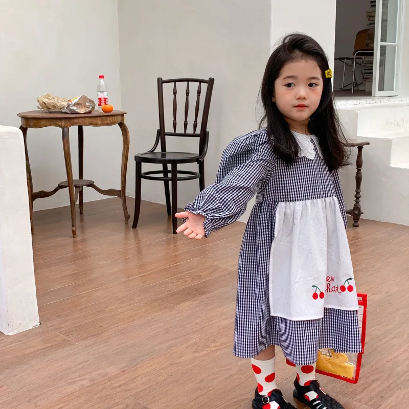 

Dress Full Sleeve Knee Length Pullover A-line Solid Regular Cotton New Fashion Simple Sweet Spring Autumn Children Girls