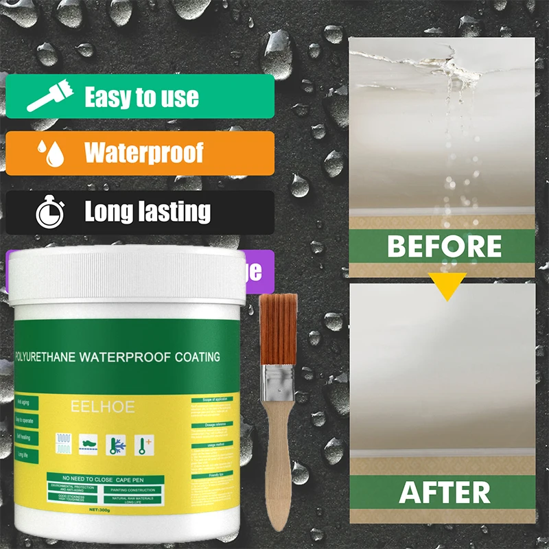 

300g Waterproof Coating Sealant Agent Transparent Invisible Paste Glue With Brush Adhesive Repair Home Roof Bathroom