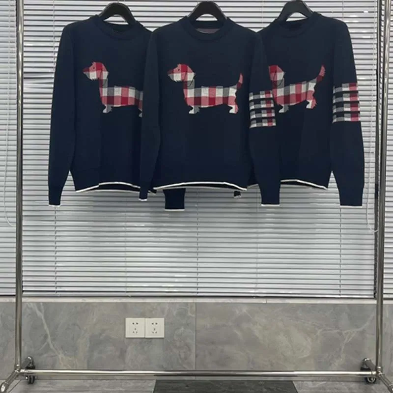 TB THOM Men Pullover Sweaters Plaid Puppy Sleeve Striped Fashion Korean Design Sweaters Harajuku Causal Women Cotton Knitwear