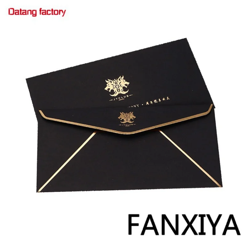 

Custom black cardboard recycled envelope hotel key card envelopes with golden foil logo letter premium envelope paper kraft