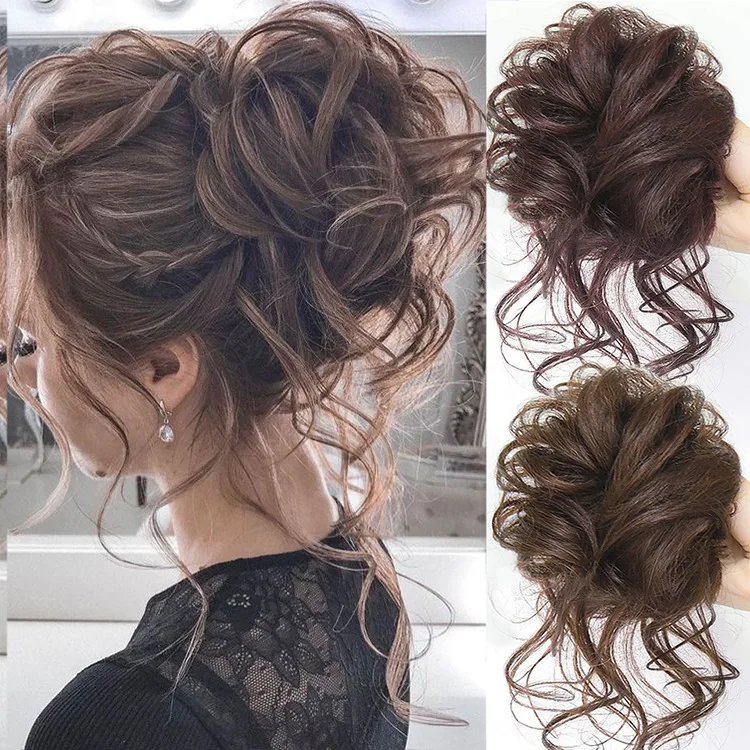 

Synthetic Hair Bun Chignon Messy Curly Hair Band Elastic Scrunchy False Hair Pieces for Women Hairpins Black Brown Hair Bands