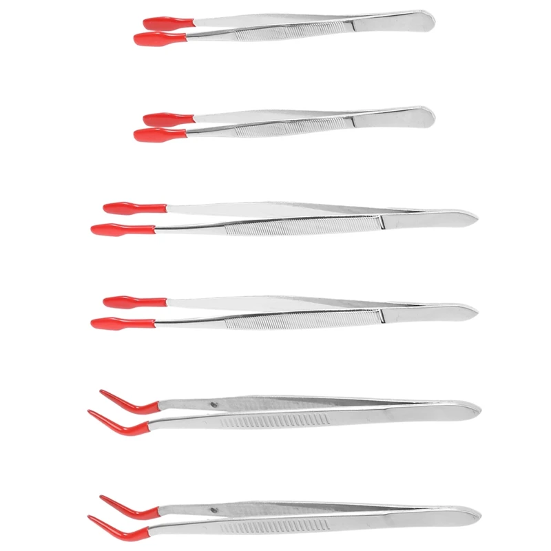 

6 Pieces Rubber Tipped Tweezers PVC Stainless Steel Tips Tweezers For Jewelry Hobby Industrial Hobby Craft