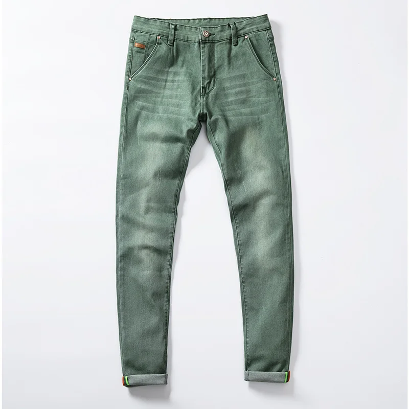 

2020 Newly Fashion Men Jeans Slim Fit Elastic Pencil Pants Khaki Blue Green Color Cotton Brand Classical Jeans Men Skinny Jeans