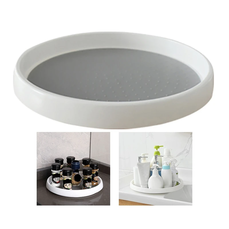 

1Pcs Kitchen Condiment Round Rotating Storage Tray TPR Home Cosmetics Organizer Convenient Spice Snack Rack Non-Slip