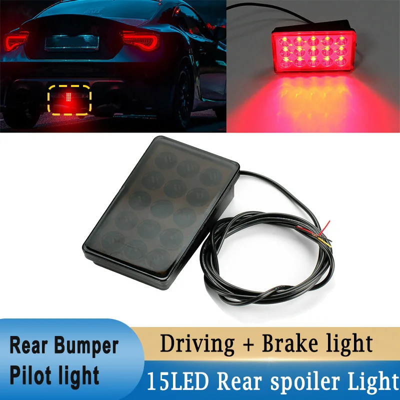 

15 LED Car Rear Bumper Flash Lights Rear Diffuser Spoiler Driving + Brake Light Signal Lamp For Benz W205 C200 For Honda Civic