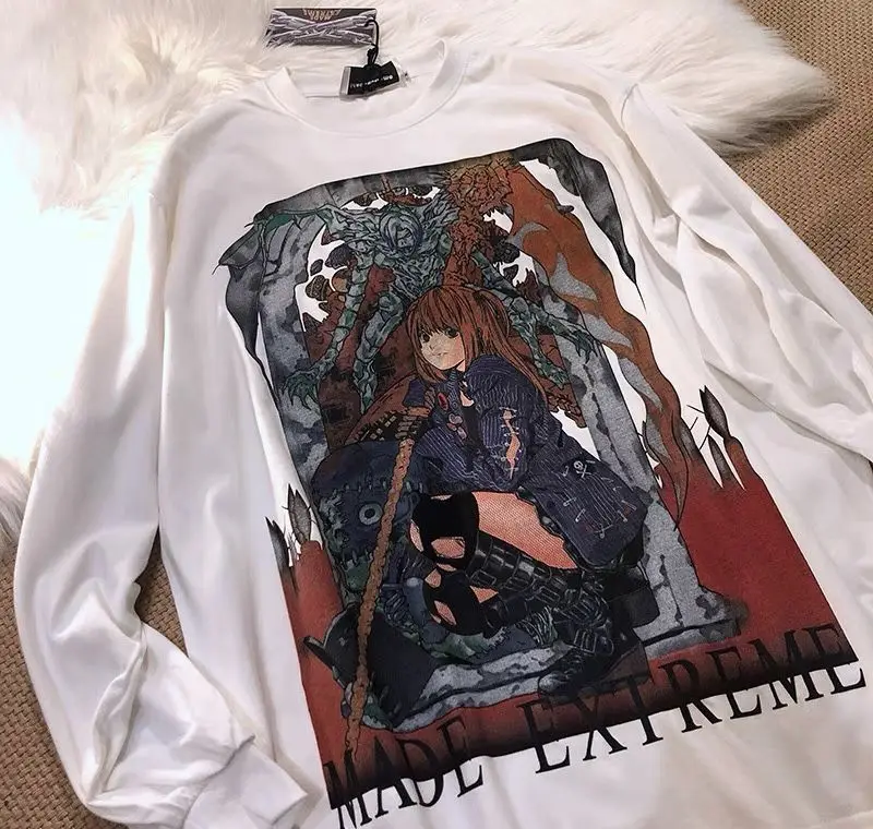

Autumn Winter New Japanese Anime Harajuku Sweatshirt Men Women Oversize Pullover Street Hip Hop O-Neck Long Sleeve Y2K Clothing