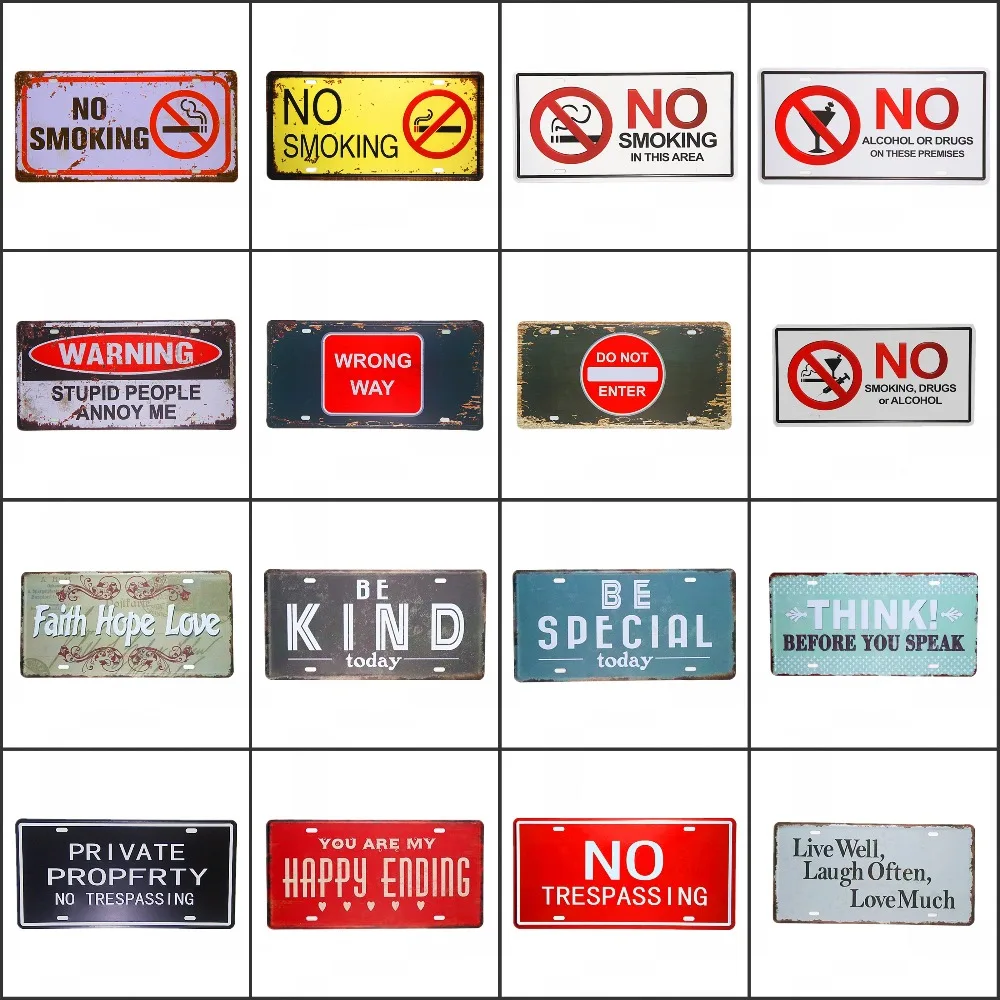 

Retro Car Number License Plate Plaque No somking Happy Ending Private Propfrty Metal Tin sign Poster Wall Modern Art Wall Decor