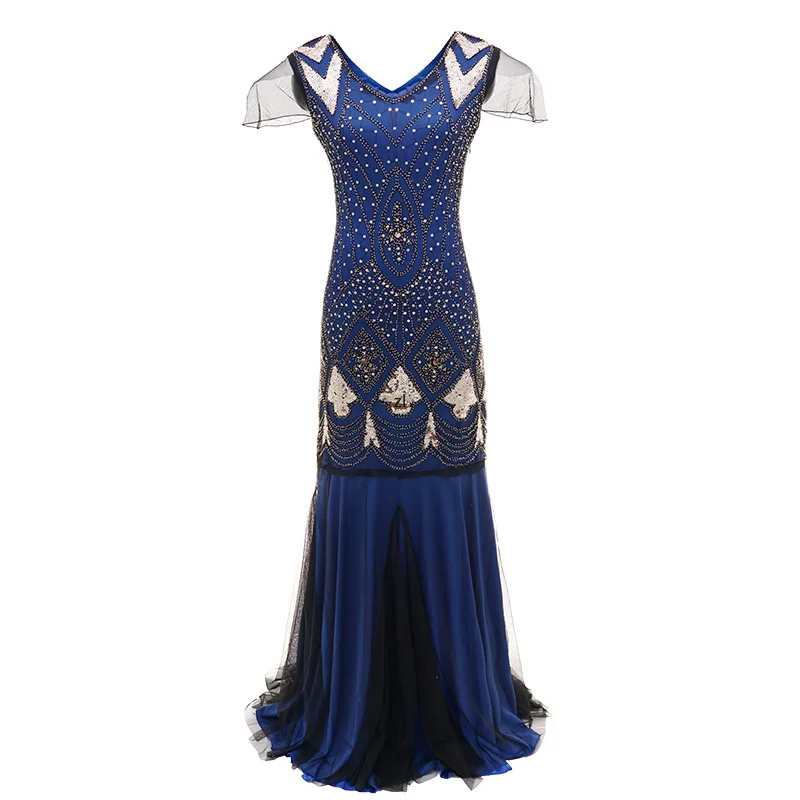 Купи Anself Floor Length Dress Vintage Women Sequins Maxi Dress Beaded Flapper 1920s Gatsby Club Party Floor-Length Dresses за 947 рублей в магазине AliExpress