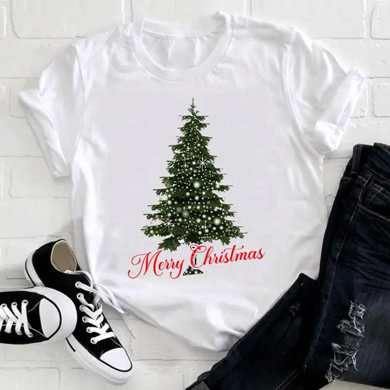 

Женская футболка с надписью "Merry Christmas", милый подарок, красивая Праздничная Новогодняя футболка с милым принтом, топ 2022, мультяшная футболка ...