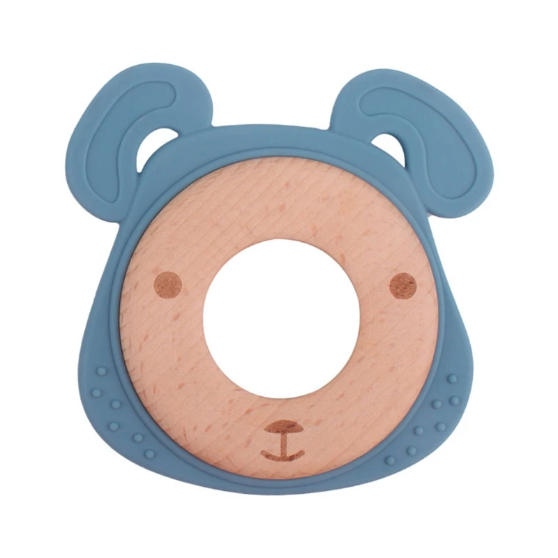 

Детский силиконовый Прорезыватель для зубов, бусины, Мультяшные животные, медведь, деревянное кольцо, фотоигрушка