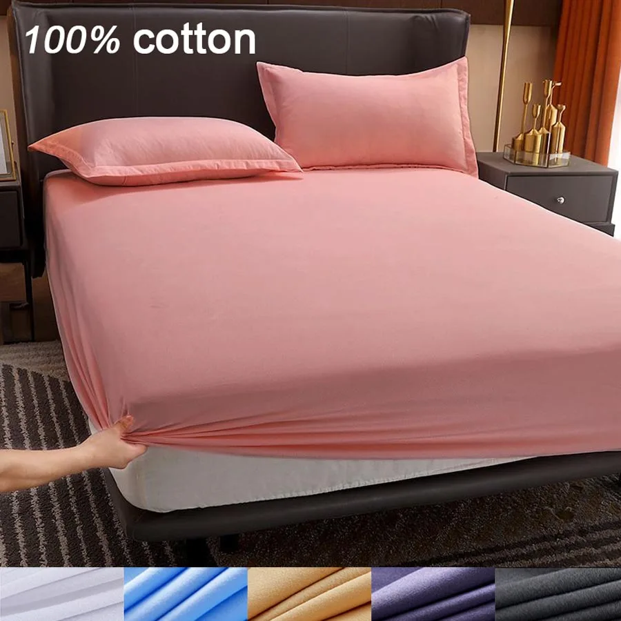 100% Cotton Mattress Covers with Elastic Bands Air-Permeable Non Slip Fitted Sheet for Single Double Anti-Pull King Queen Bed