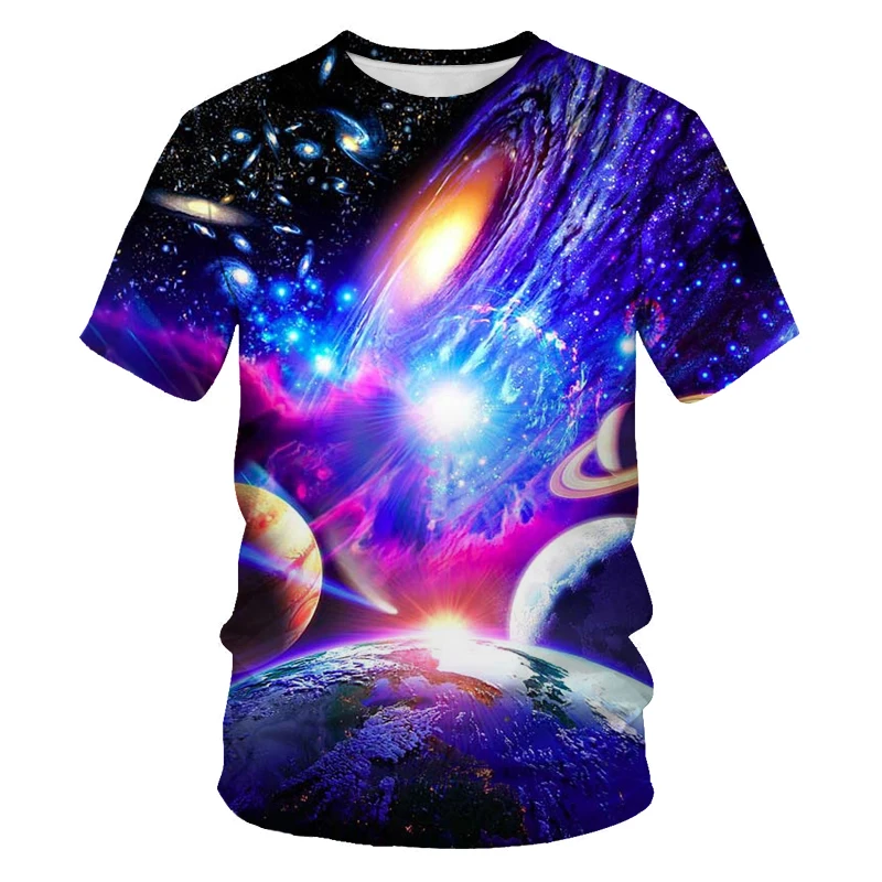 

2023 Summer Brilliant Starry Sky Graphic T Shirts For Men Fashion Universe Planet Pattern T-shirt Personality Hip Hop Print Tops