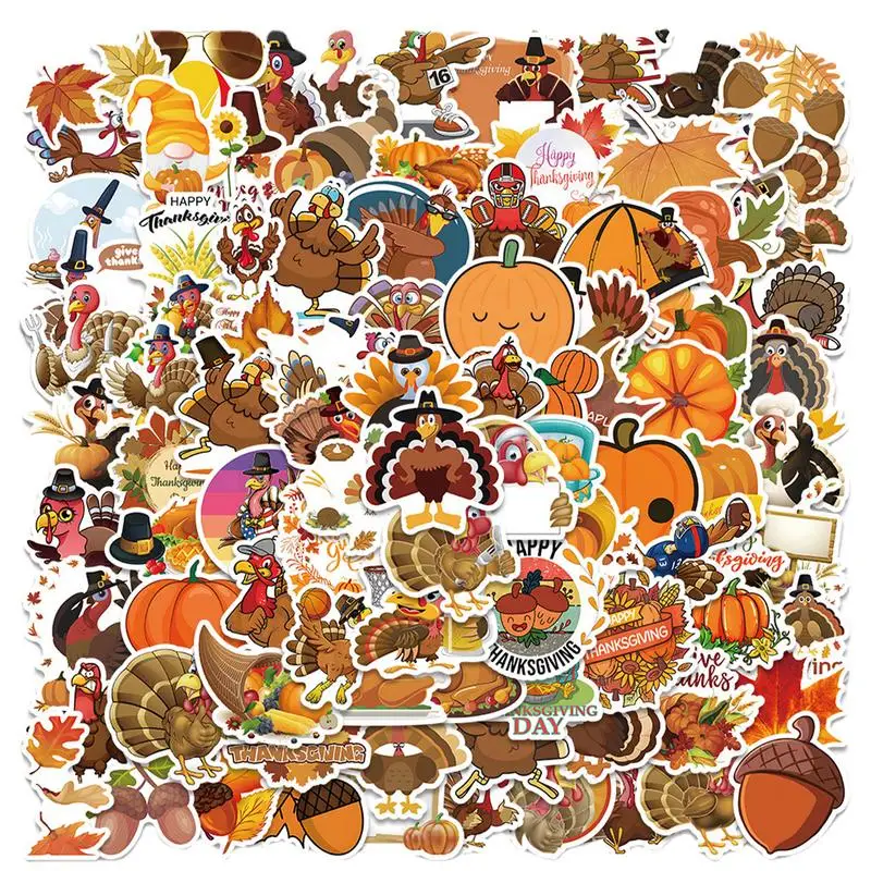 

Fall Thanksgiving Stickers 100 PCS Thanksgiving Day Stickers Waterproof Autumn Pumpkin Turkey Maple Leaf Stickers Decals