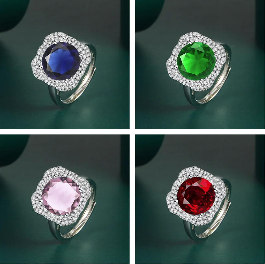 

New Fashion Retro Temperament Sapphire Ring Female Open Luxury Temperament Wild Copper Inlaid Zircon Ring High-end Jewelry
