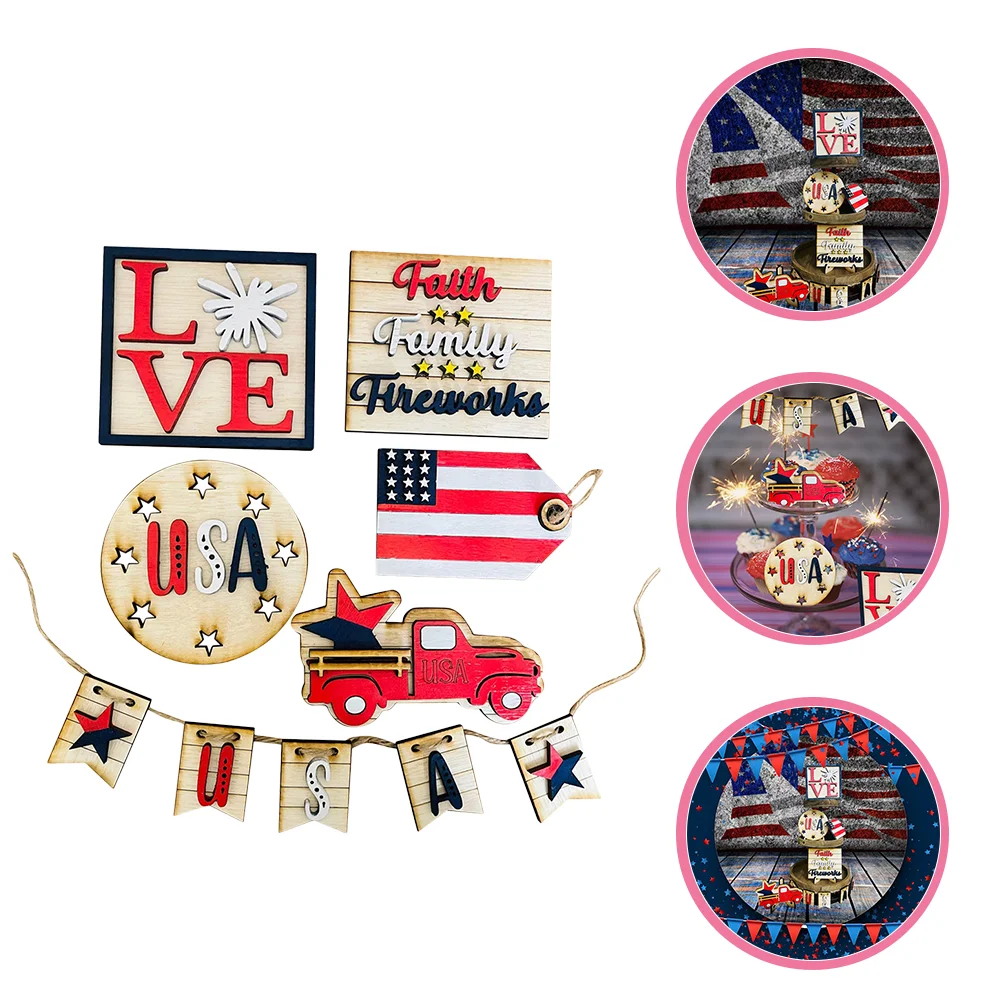 

Sign Wooden Day Decor July Patriotic Independence Of 4Th Decoration Wood Tray Flag American Memorial Tiered Table Decorations