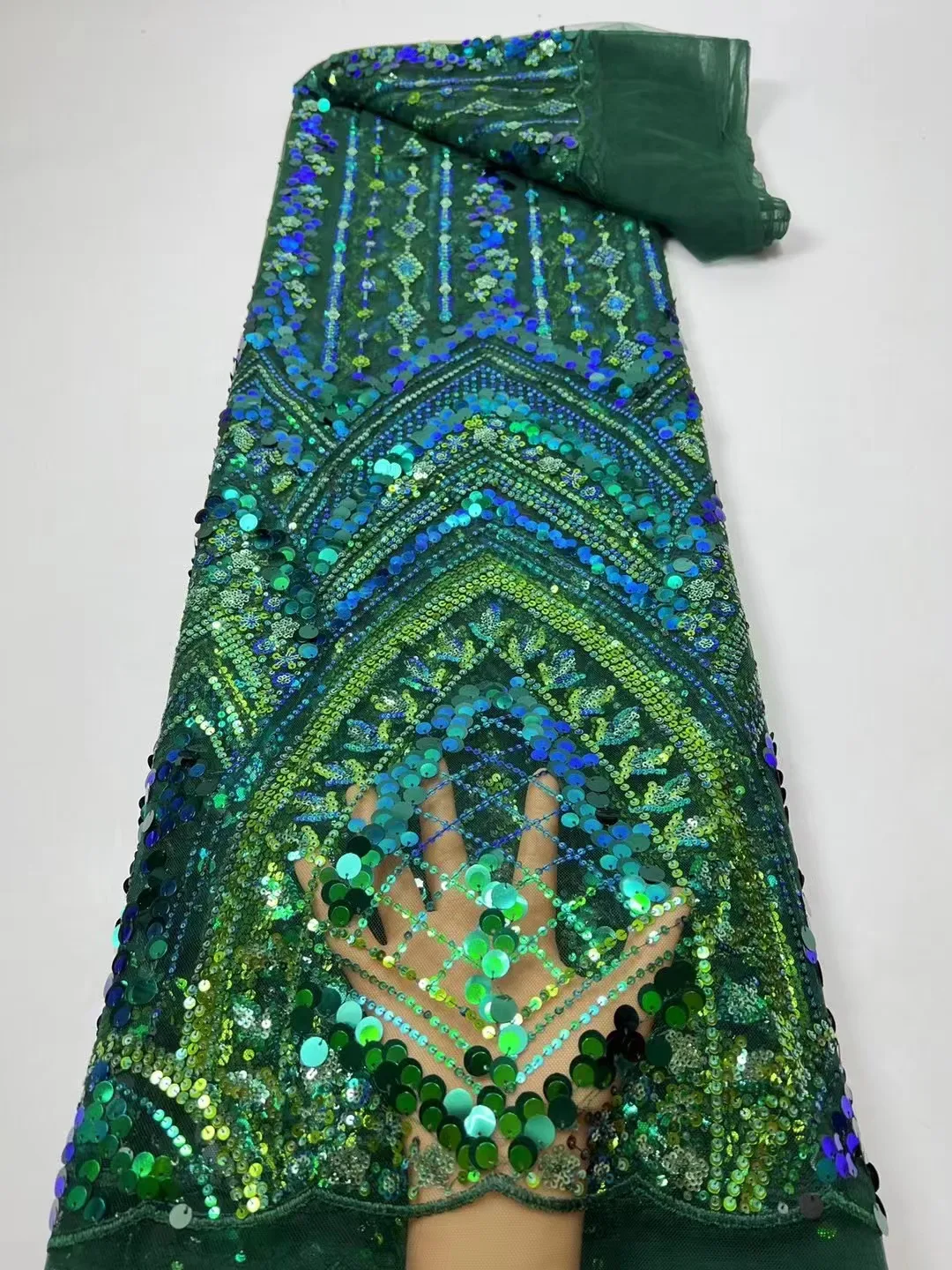

Зеленая 2023 Высококачественная сетчатая органза с блестками, кружевная ткань, африканская вышивка ручной работы, тюль, кружевная ткань для праздвечерние платья Aso Ebi