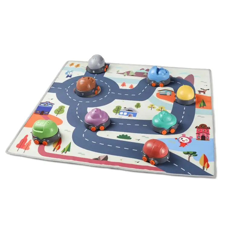 

8PCS Cartoon Car Children Stacking Car Play Vehicles With Play Non-woven Mat ABS Stacking Car Board Game Baby Birthday Gift
