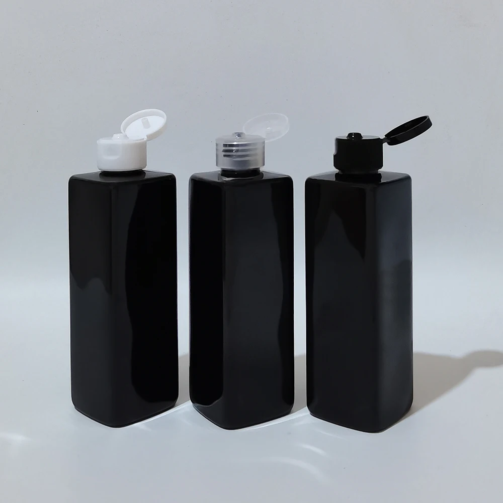 

30pcs 250ml Empty Square Bottle With Flip Top Cap Shampoo Lotion Black Plastic Bottles Liquid Soap 250cc Personal Care Container