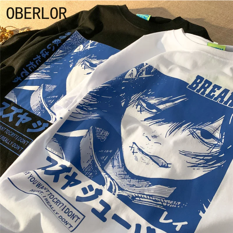 

Футболка женская оверсайз с коротким рукавом, уличная одежда в стиле Харадзюку, топ с рисунком аниме и готикой, одежда унисекс в стиле гранж