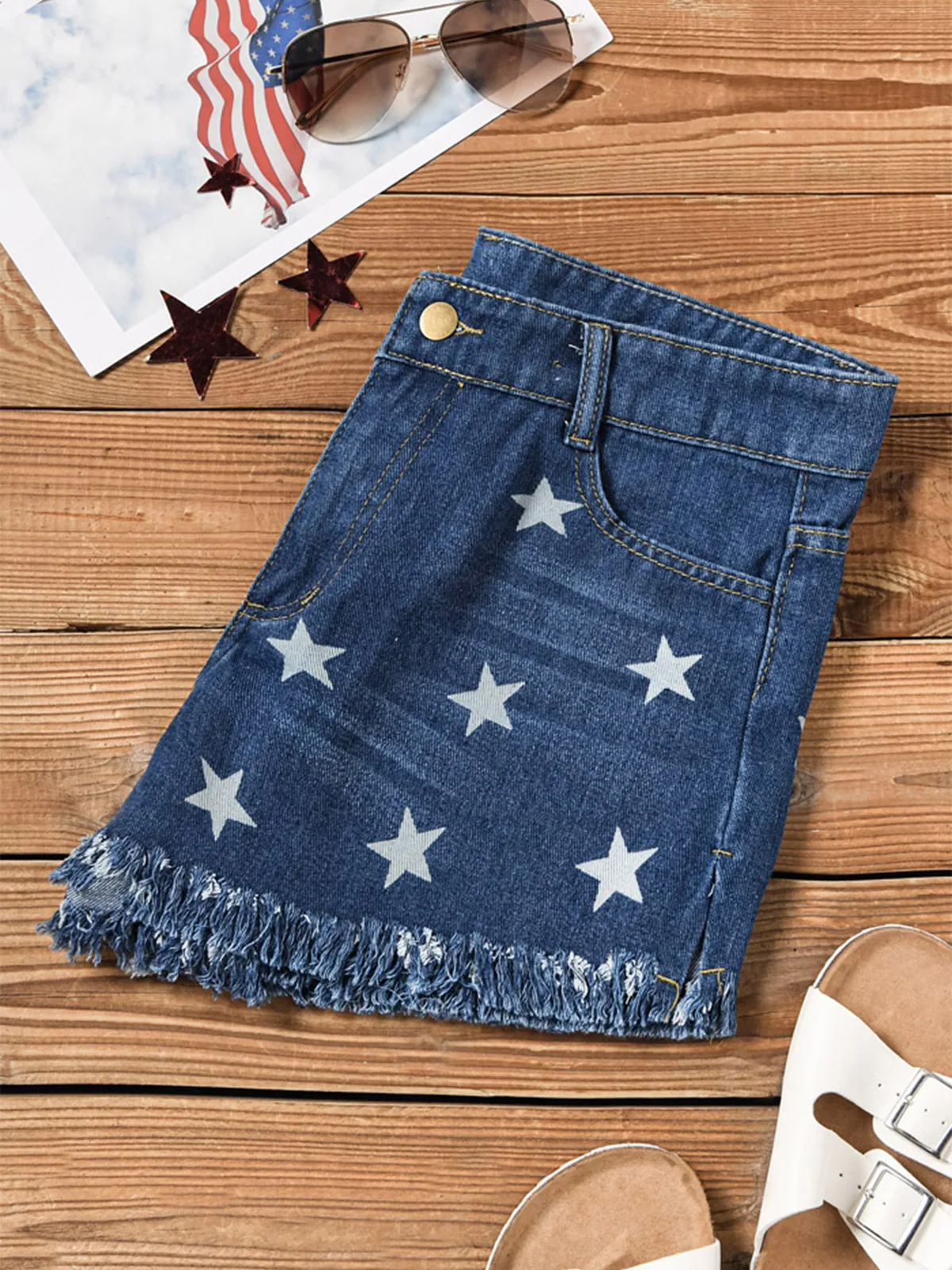 Women Star Tassel Pocket Button Ripped Slit Denim Shorts Casual Homewear Pants Bottoms Female Trousers Ladies Exercise Shorts