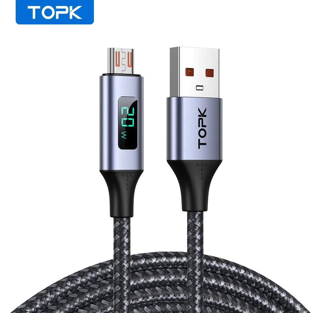 

TOPK 1M Micro USB Cable Voltage and Current Display Data Sync USB Cable For Samsung Xiaomi Micro USB Port