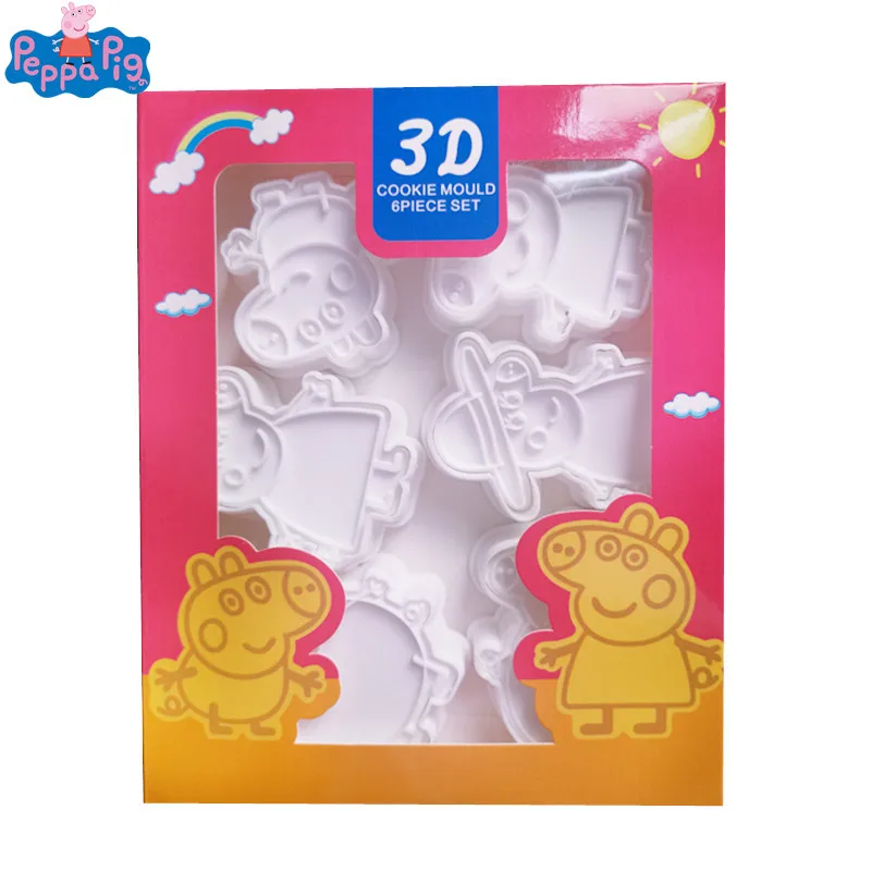 

6pcs Peppa Pig 3d stereo biscuit rice ball mold set plastic press type DIY baking household Peppa cartoon biscuit baking toy