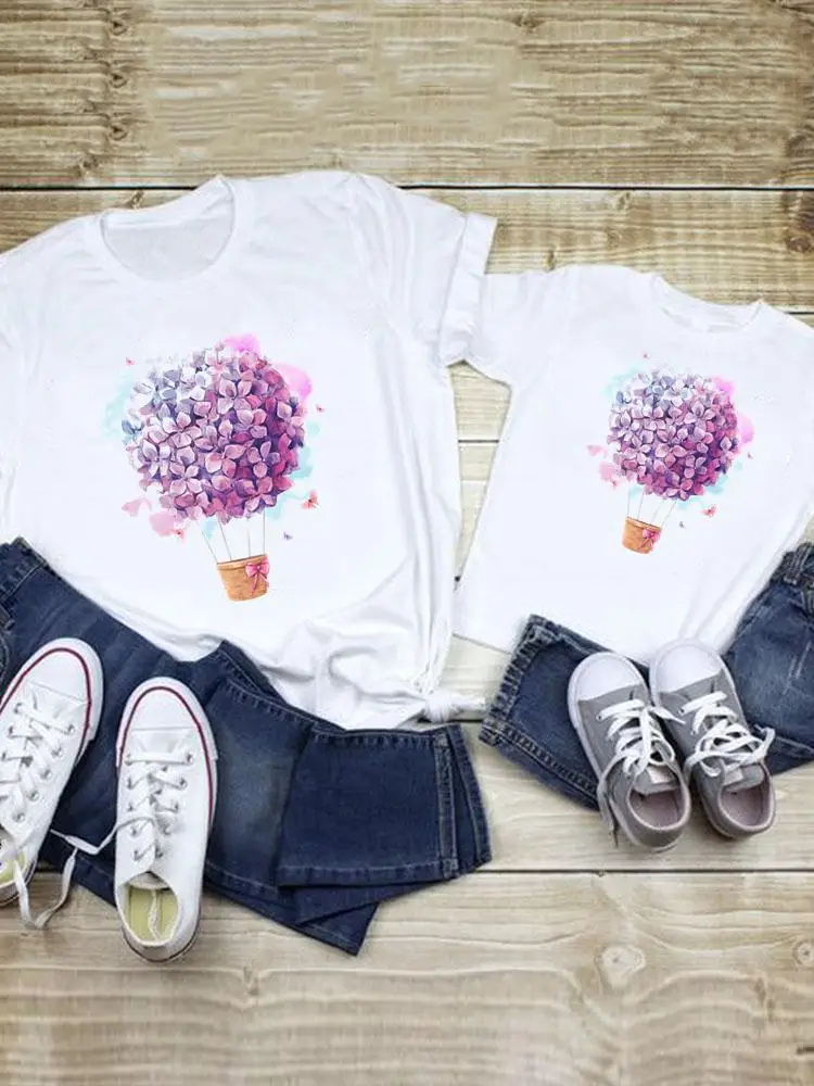 

Hot Balloon Girl Lovely Clothes Tee Family Matching Outfits Summer Women Kid Child Mom Mama Mother Tshirt T-shirt Clothing