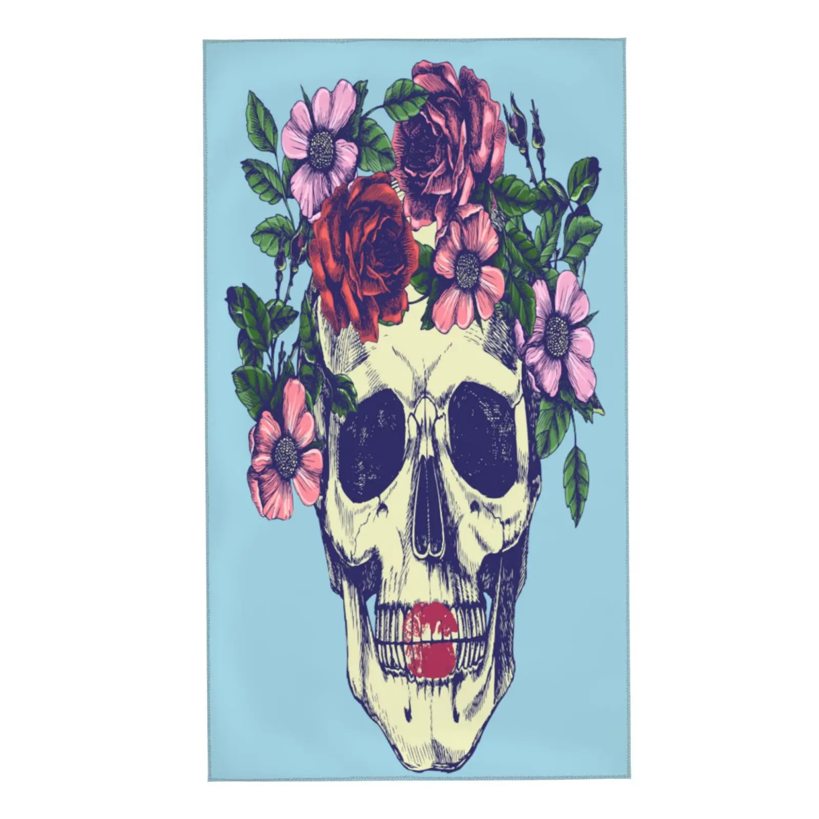

Face Towel Skull Skeleton in pink Floral Flower Wreath On Blue Day of The Dead Soft Bath Hotel Spa Gym Sport Hand Towelsface tow