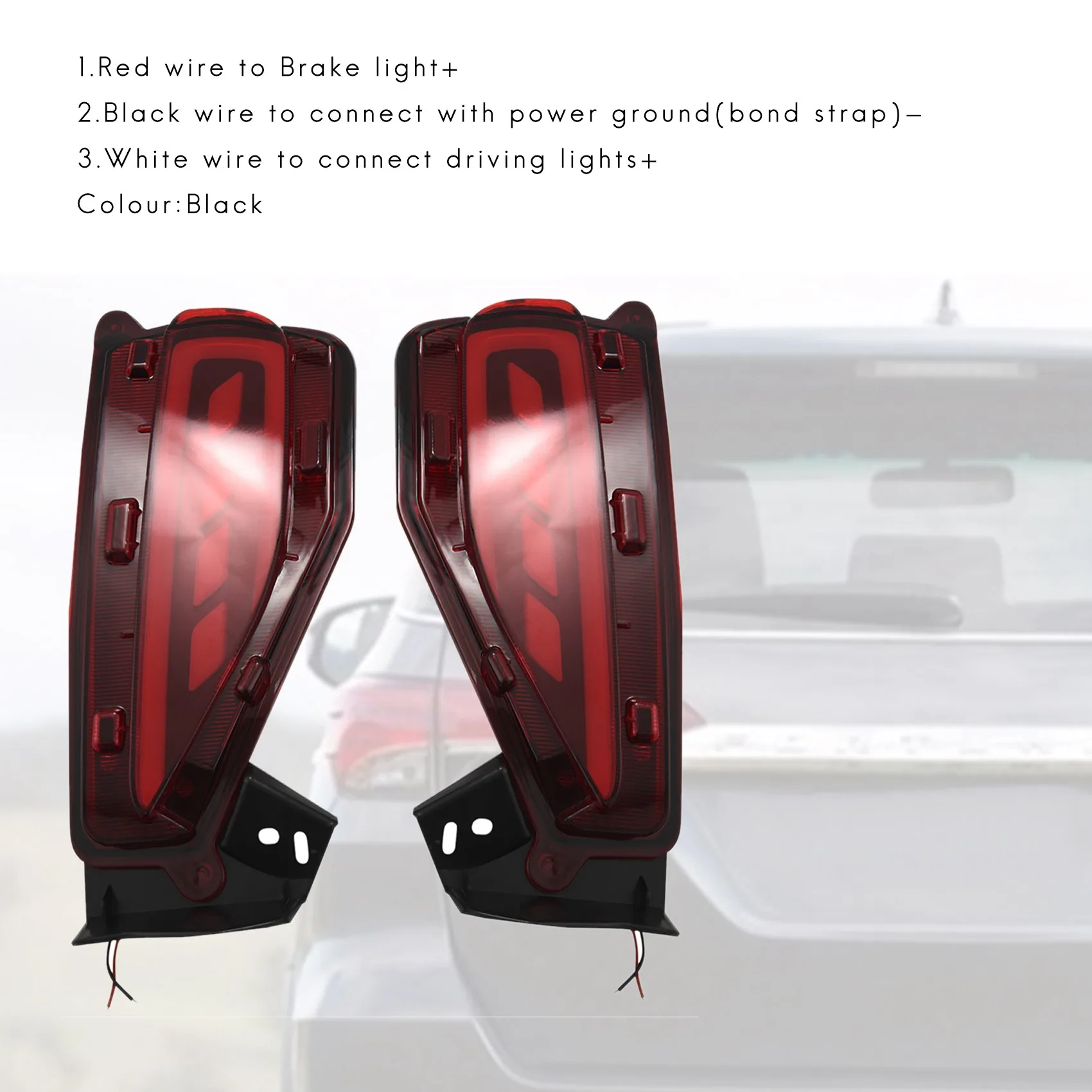 

1 Pair Led Rear Bumper Reflector Brake Tail Light Lamp Fits 2015-2017 for Toyota Fortuner