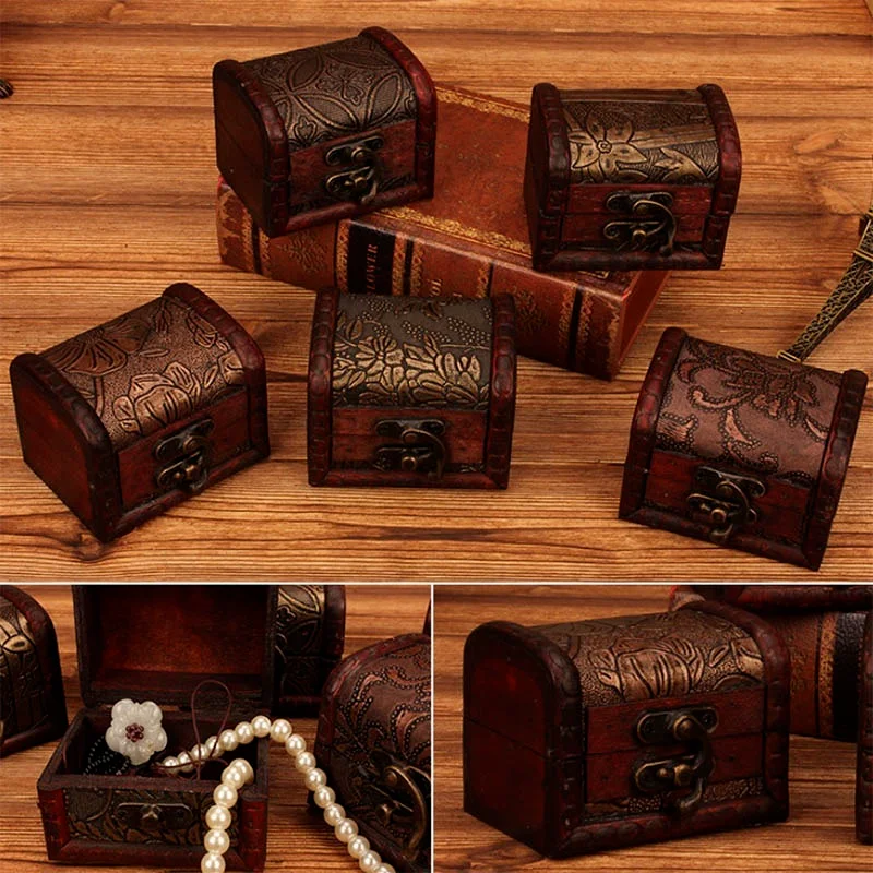 Vintage Wooden Handmade Lock Box Organizer Jewelry Bracelet Pearl Case Gift Storage Box  Storage Cosmetic Containers Hamper