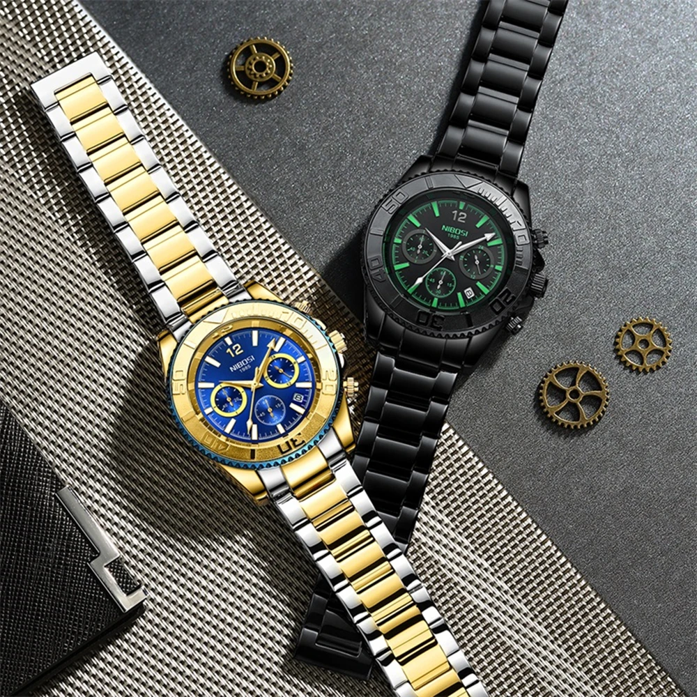 Часы наручные NIBOSI Мужские кварцевые брендовые Роскошные водонепроницаемые с