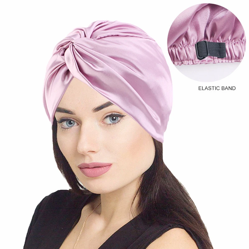 

New Women Satin Nightcap Elastic Twist Hat Bonnet Sleep Night Chemo Cap Sleeping Headscarf Turban Hair Care Headwear Adjustable