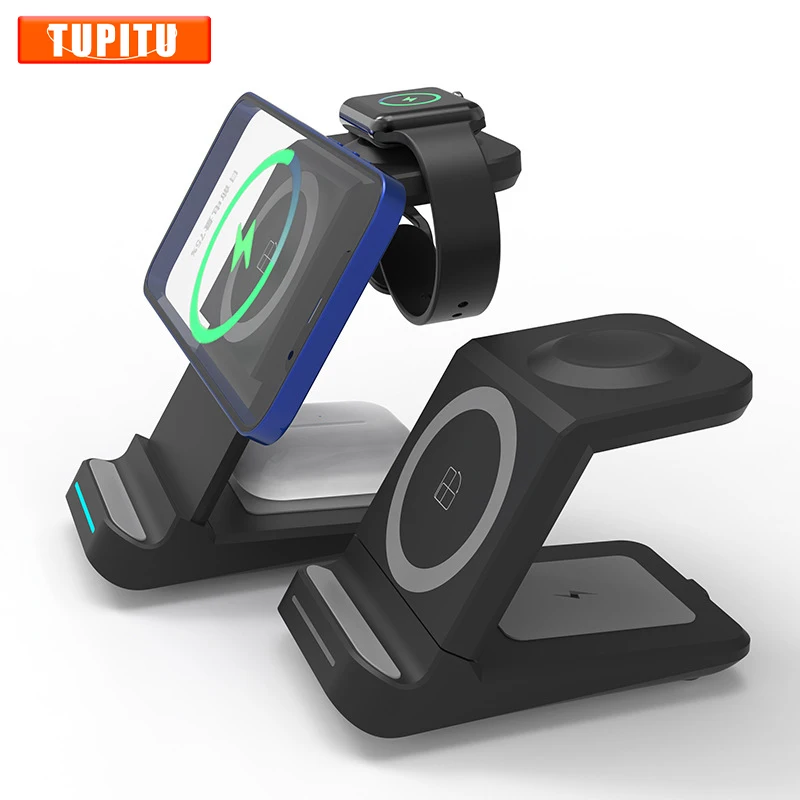 

15W Wireless Charger 3 in 1 Fast Charge Headset Watch Adjustable Desktop Stand Wireless Vertical Mini Portable Magnetic Charger