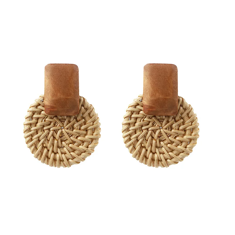 Винтажные большие круглые серьги из ротанга для женщин богемные геометрические