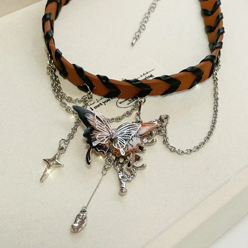 Высококачественное кожаное ожерелье с узлом-бабочкой женское колье аксессуар на